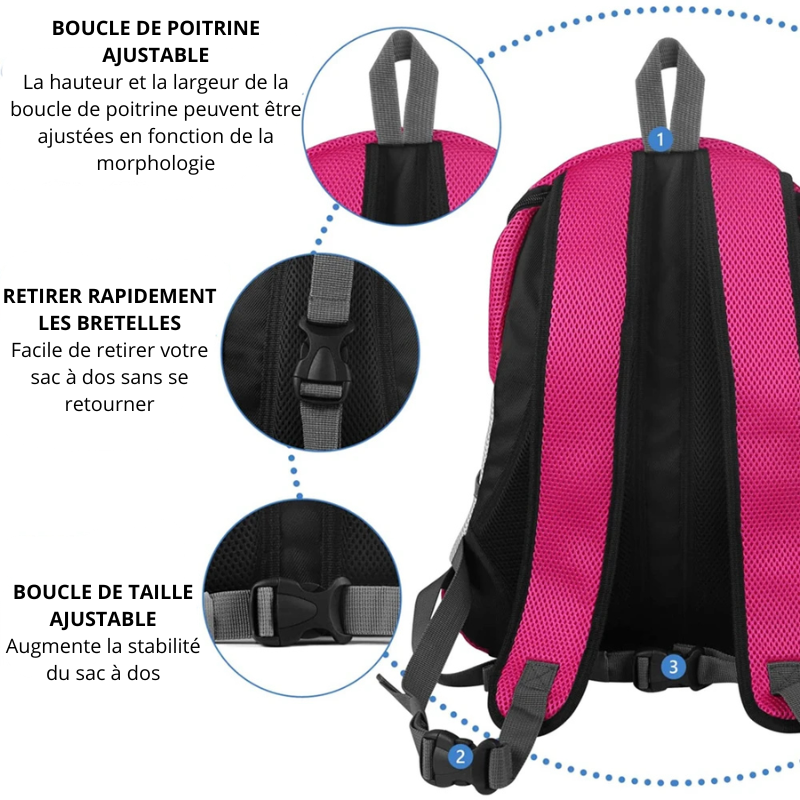 Sac transport frontal chien chat respirant bandes réfléchissantes informations 