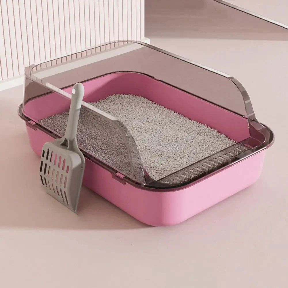Bac à litière semi-ouvert rose - Design moderne et épuré
