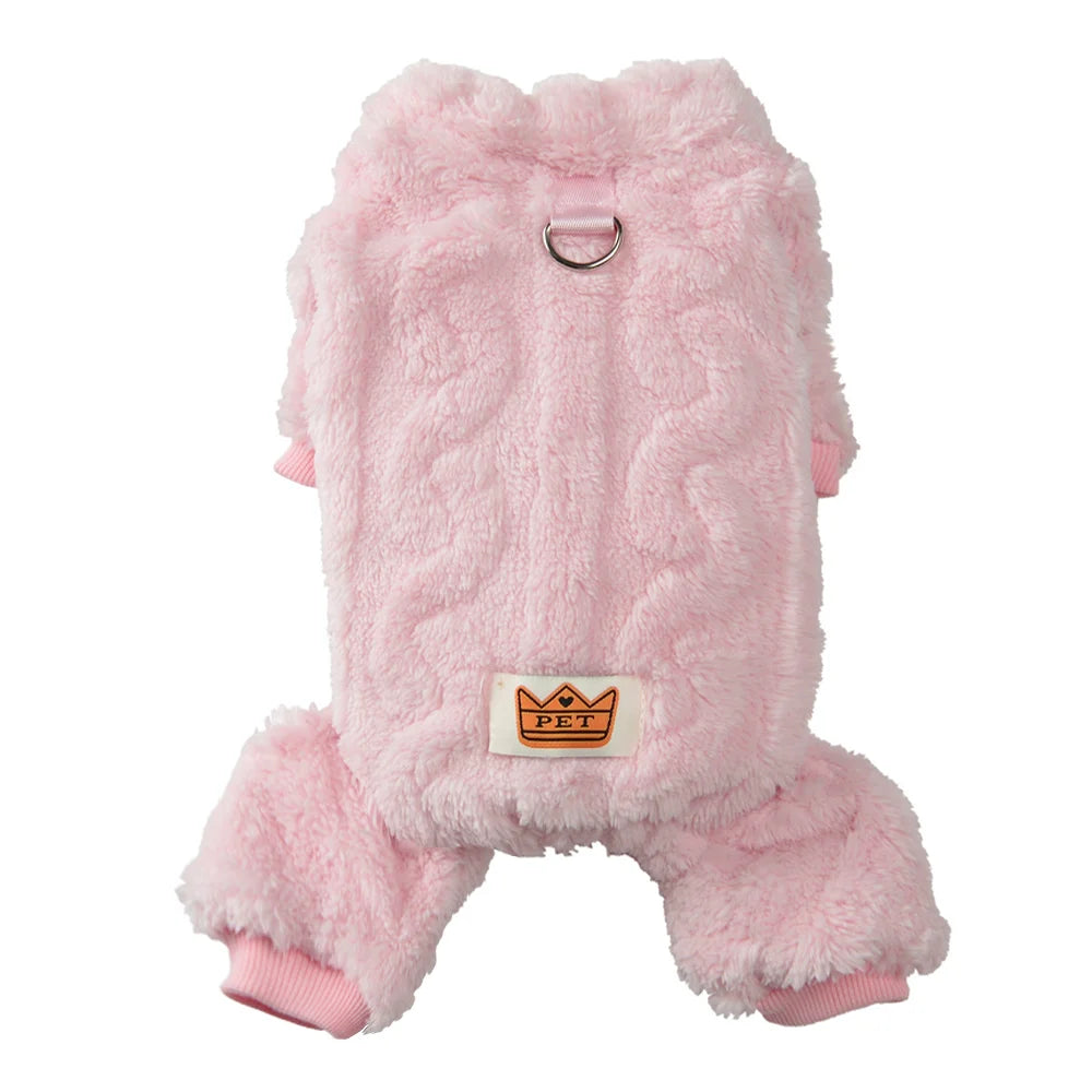 Combinaison d'Hiver douce et chaude polaire rose avec anneau pour laisse