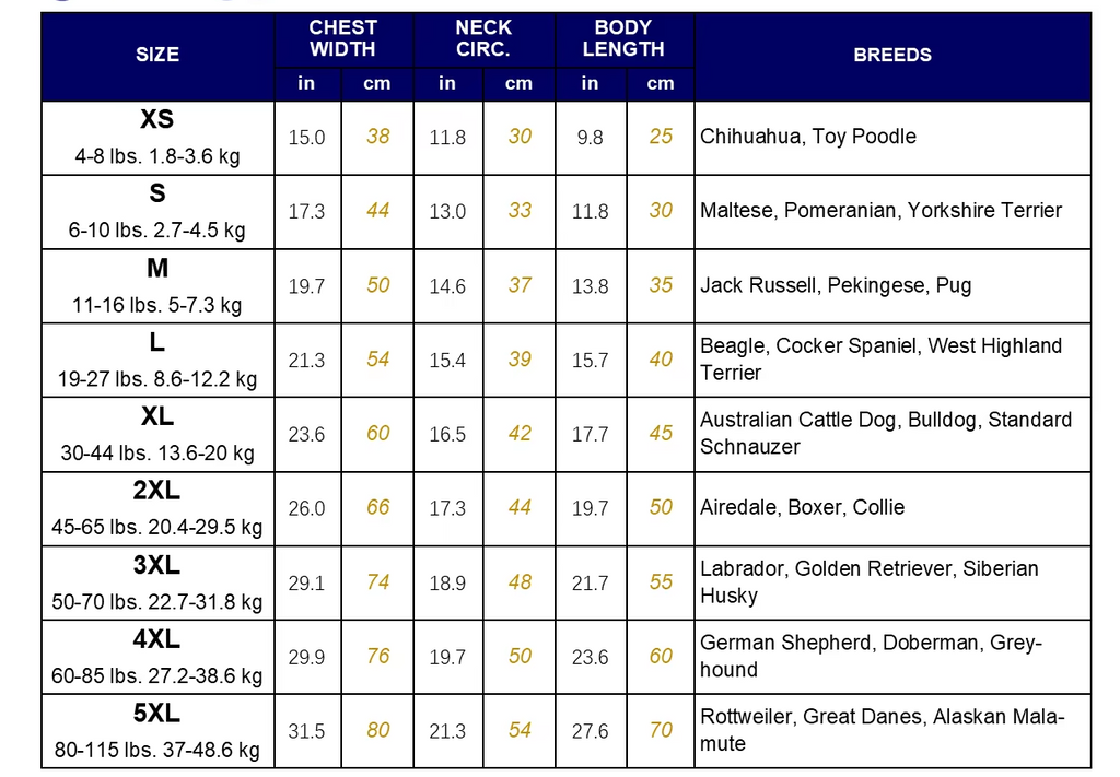 imperméable pour chien guide des tailles pour toutes tailles